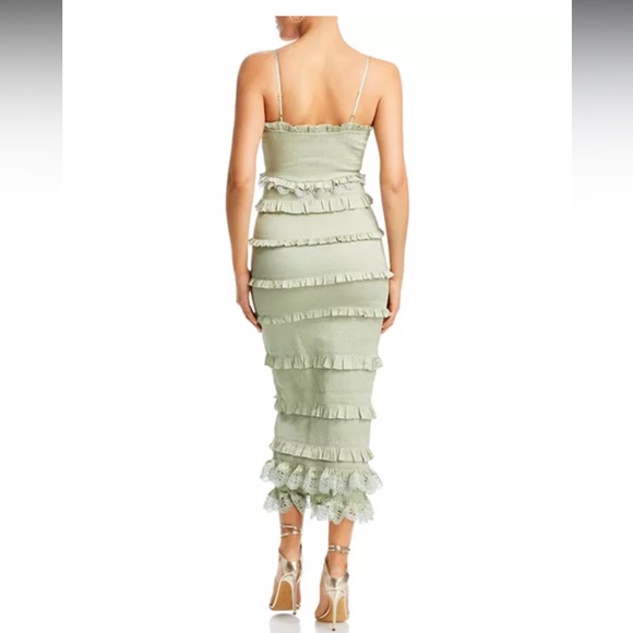 V. Chapman Narcisse Smocked Ruffle Midi Dress in Sage - Picture 3 of 3